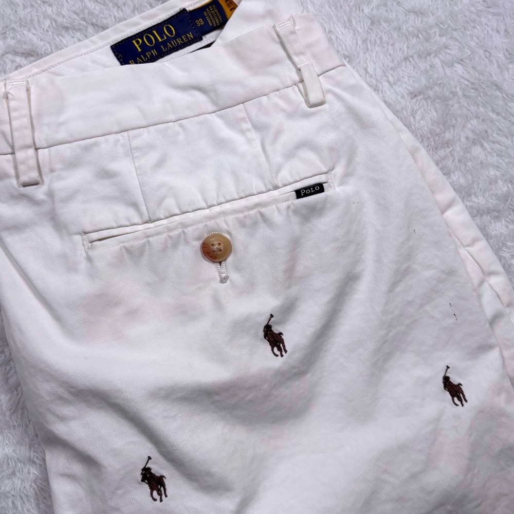 Polo Ralph Lauren Shorts Chinos Mens 33 White All Over PONY OGO Classic Preppy